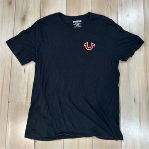 True Religion Black Tee with Red Logo Chest Patch